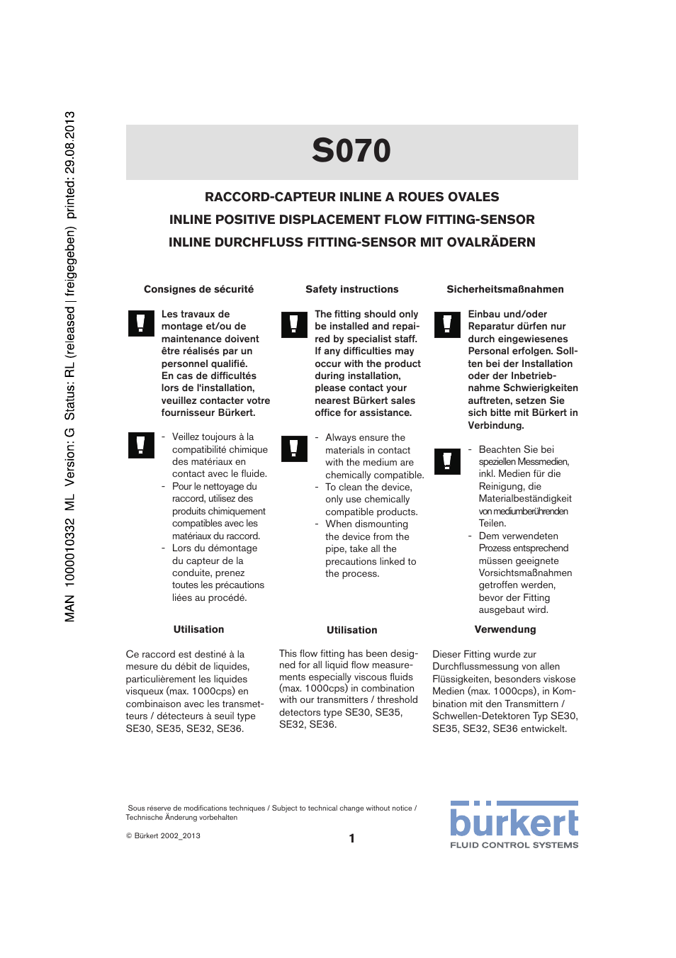 Burkert Type S070 User Manual | 12 pages
