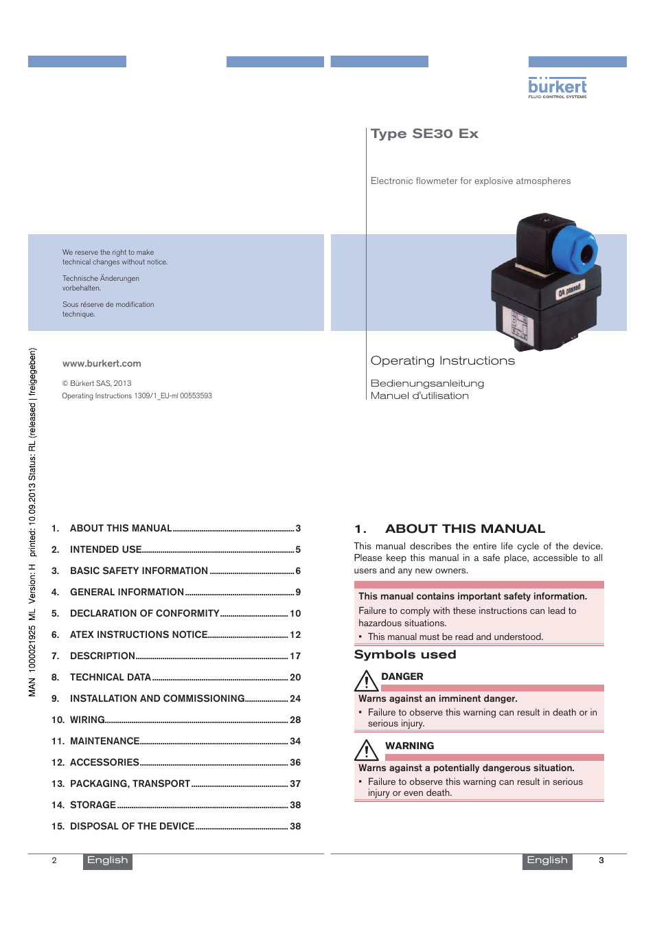 Burkert Type SE30EX User Manual | 30 pages