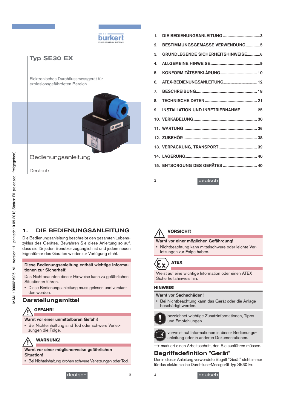 Typ se30 ex | Burkert Type SE30EX User Manual | Page 11 / 30
