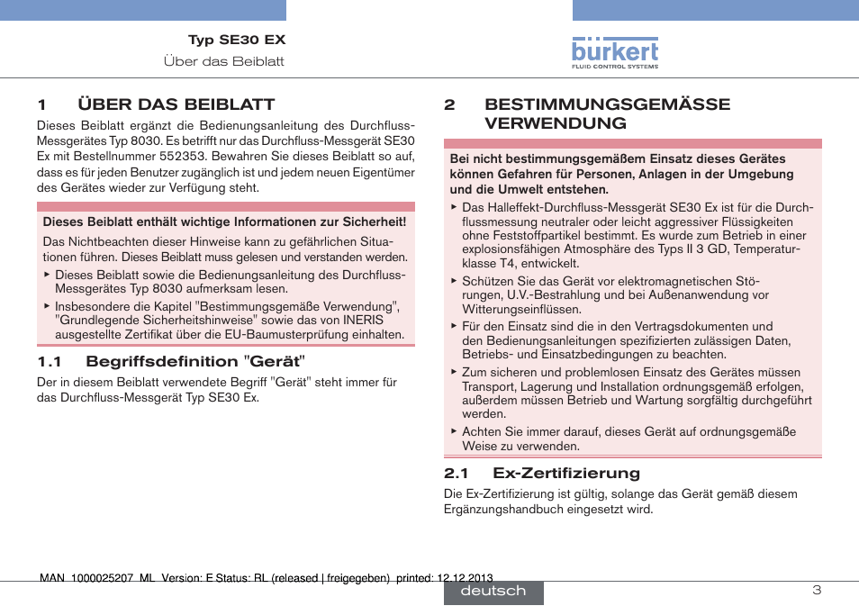 Deutsch | Burkert Type 8030 User Manual | Page 11 / 28