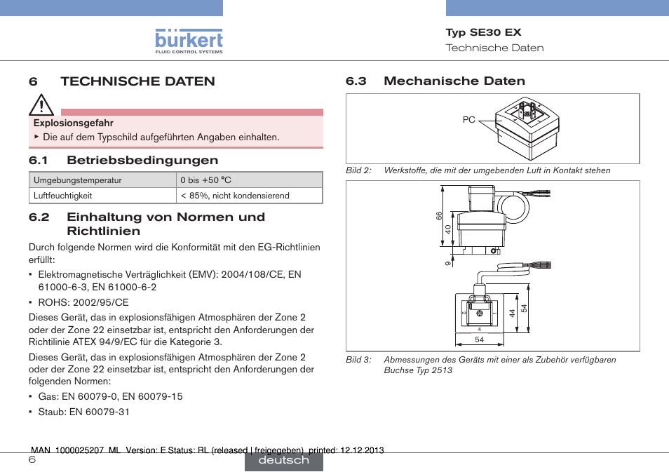 6technische daten | Burkert Type 8030 User Manual | Page 14 / 28