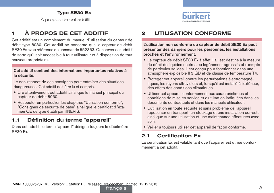 Français | Burkert Type 8030 User Manual | Page 19 / 28