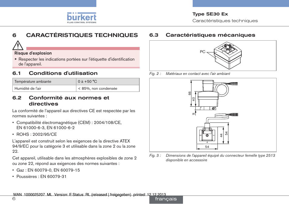 6caractéristiques techniques | Burkert Type 8030 User Manual | Page 22 / 28