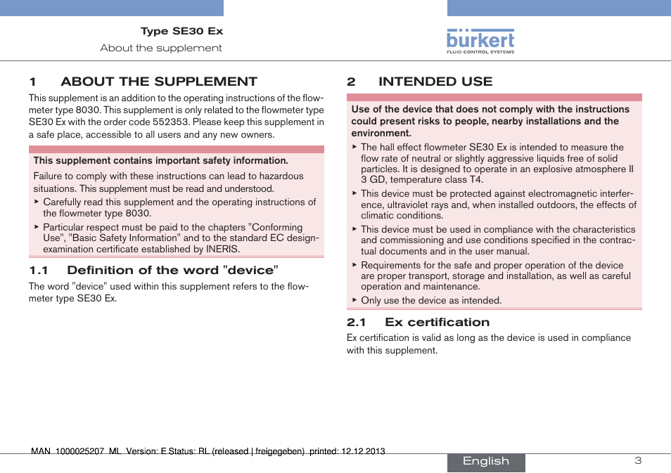 English | Burkert Type 8030 User Manual | Page 3 / 28