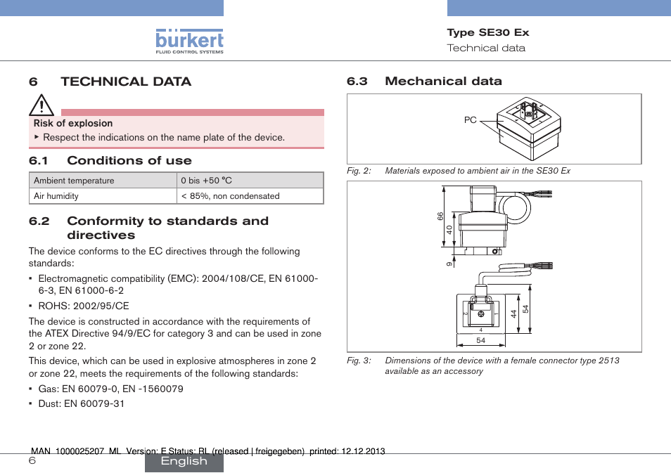 6technical data | Burkert Type 8030 User Manual | Page 6 / 28