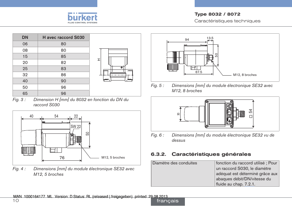 Caractéristiques générales | Burkert Type 8072 User Manual | Page 104 / 142