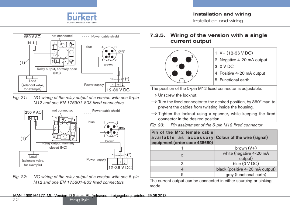 Wiring of the version with a single current output | Burkert Type 8072 User Manual | Page 24 / 142