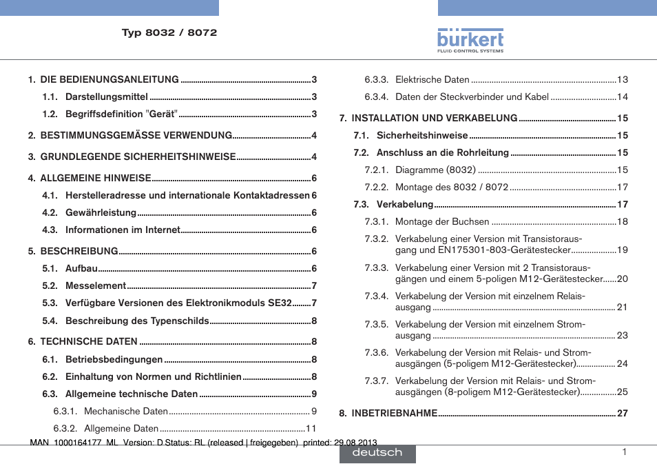 Deutsch | Burkert Type 8072 User Manual | Page 49 / 142