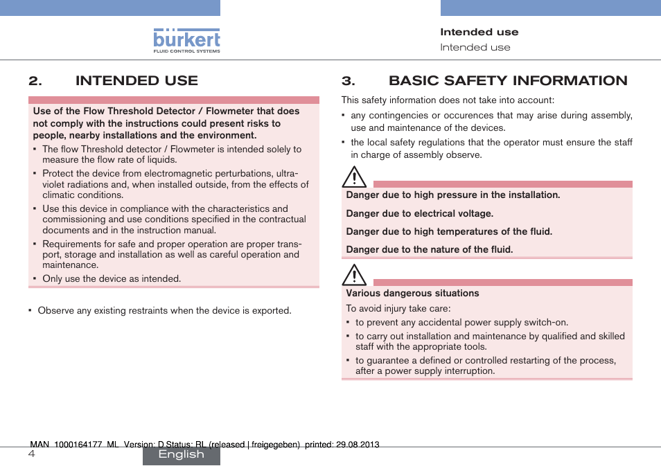 Intended use, Basic safety information | Burkert Type 8072 User Manual | Page 6 / 142