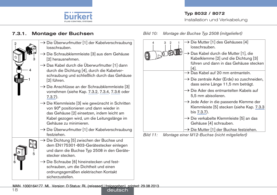 Montage der buchsen | Burkert Type 8072 User Manual | Page 66 / 142