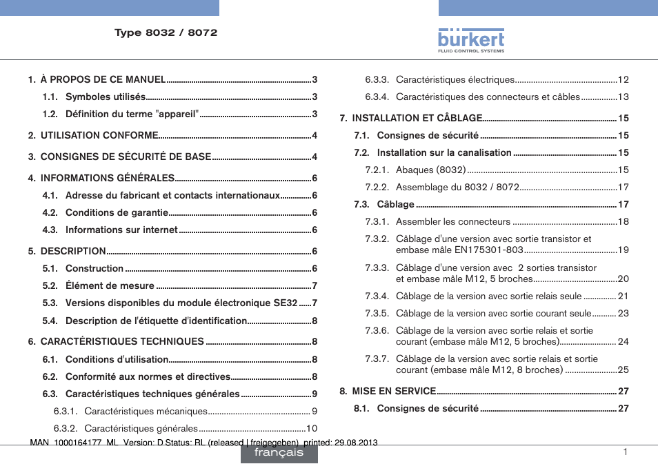 Français | Burkert Type 8072 User Manual | Page 95 / 142