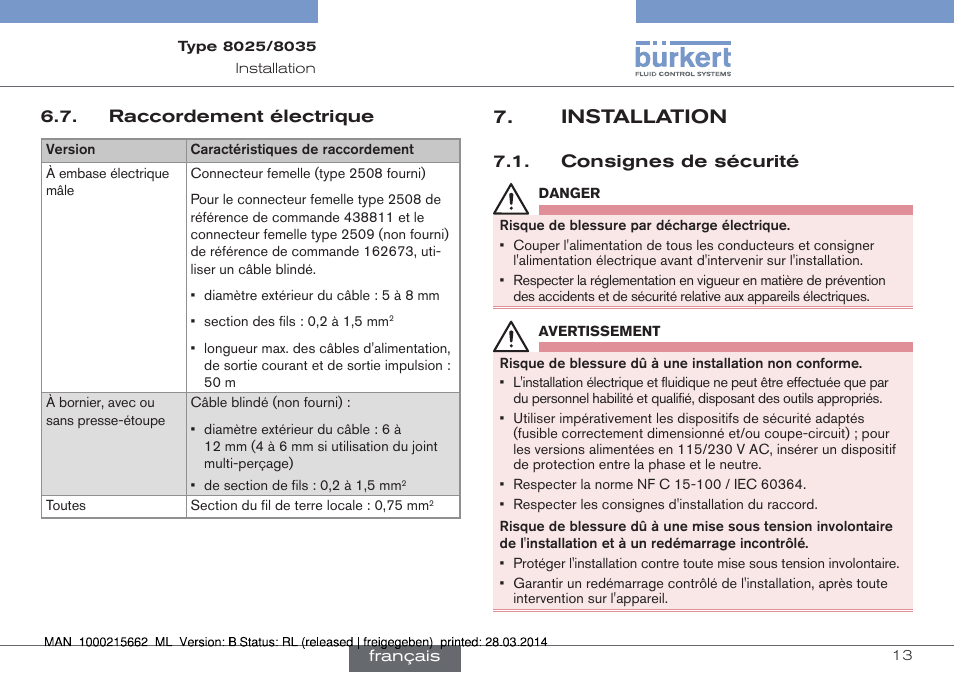 Installation | Burkert Type 8035 User Manual | Page 129 / 174