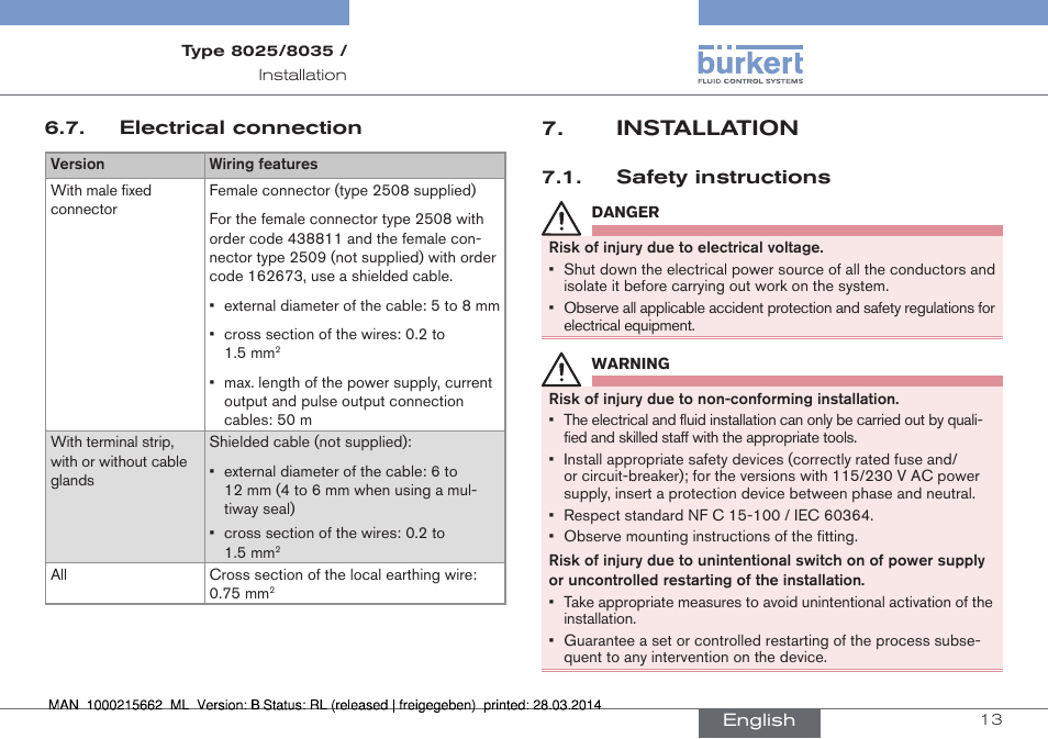 Installation | Burkert Type 8035 User Manual | Page 13 / 174