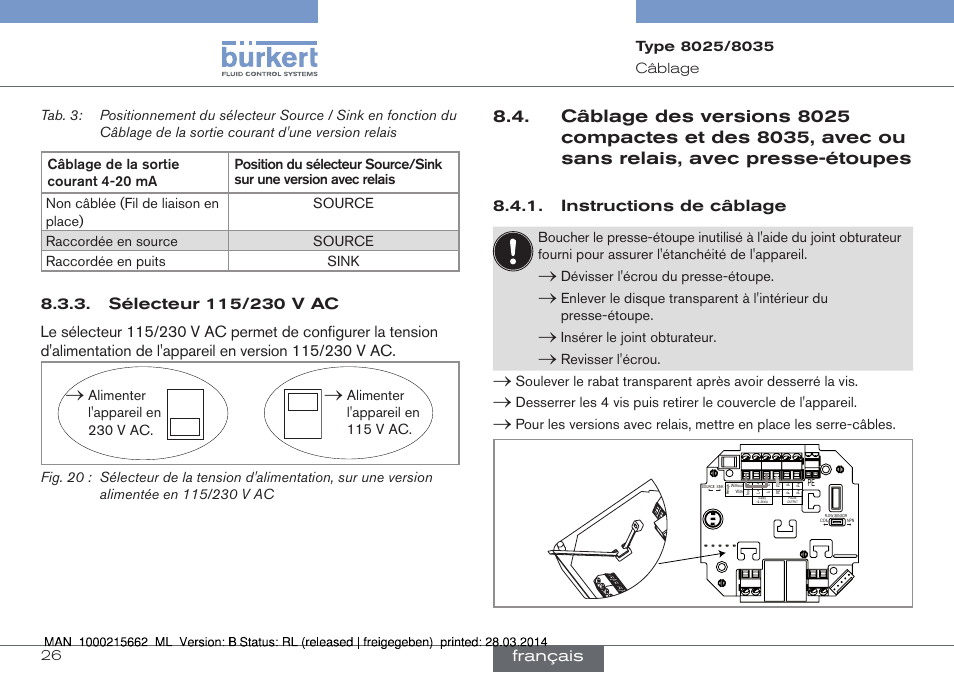 Instructions de câblage, Français | Burkert Type 8035 User Manual | Page 142 / 174