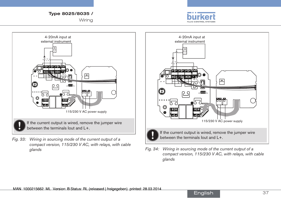 English, 20ma input at external instrument, T 125 ma | Burkert Type 8035 User Manual | Page 37 / 174