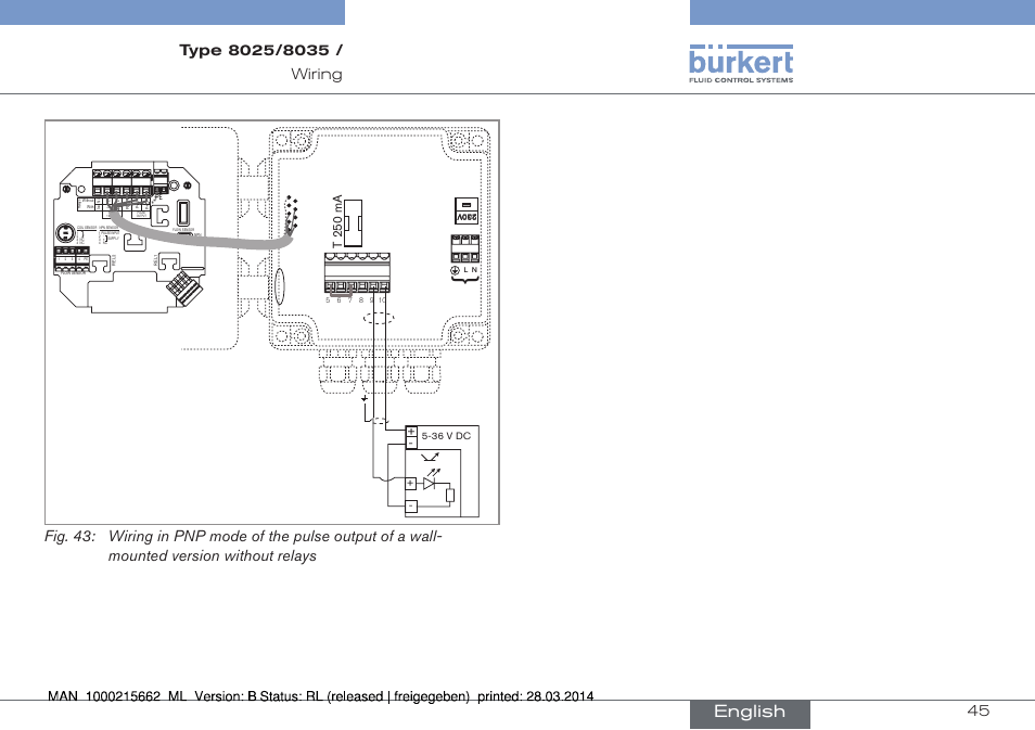 English, T 250 ma | Burkert Type 8035 User Manual | Page 45 / 174