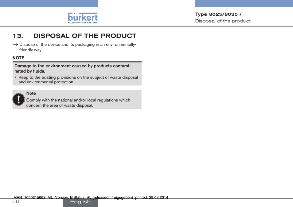 Disposal of the product | Burkert Type 8035 User Manual | Page 56 / 174