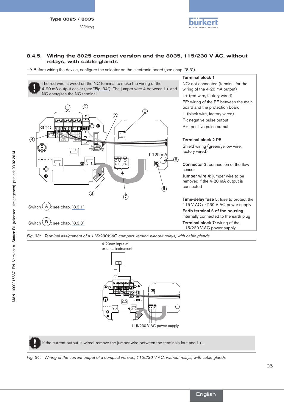 English, T 125 ma | Burkert Type 8025 User Manual | Page 35 / 66