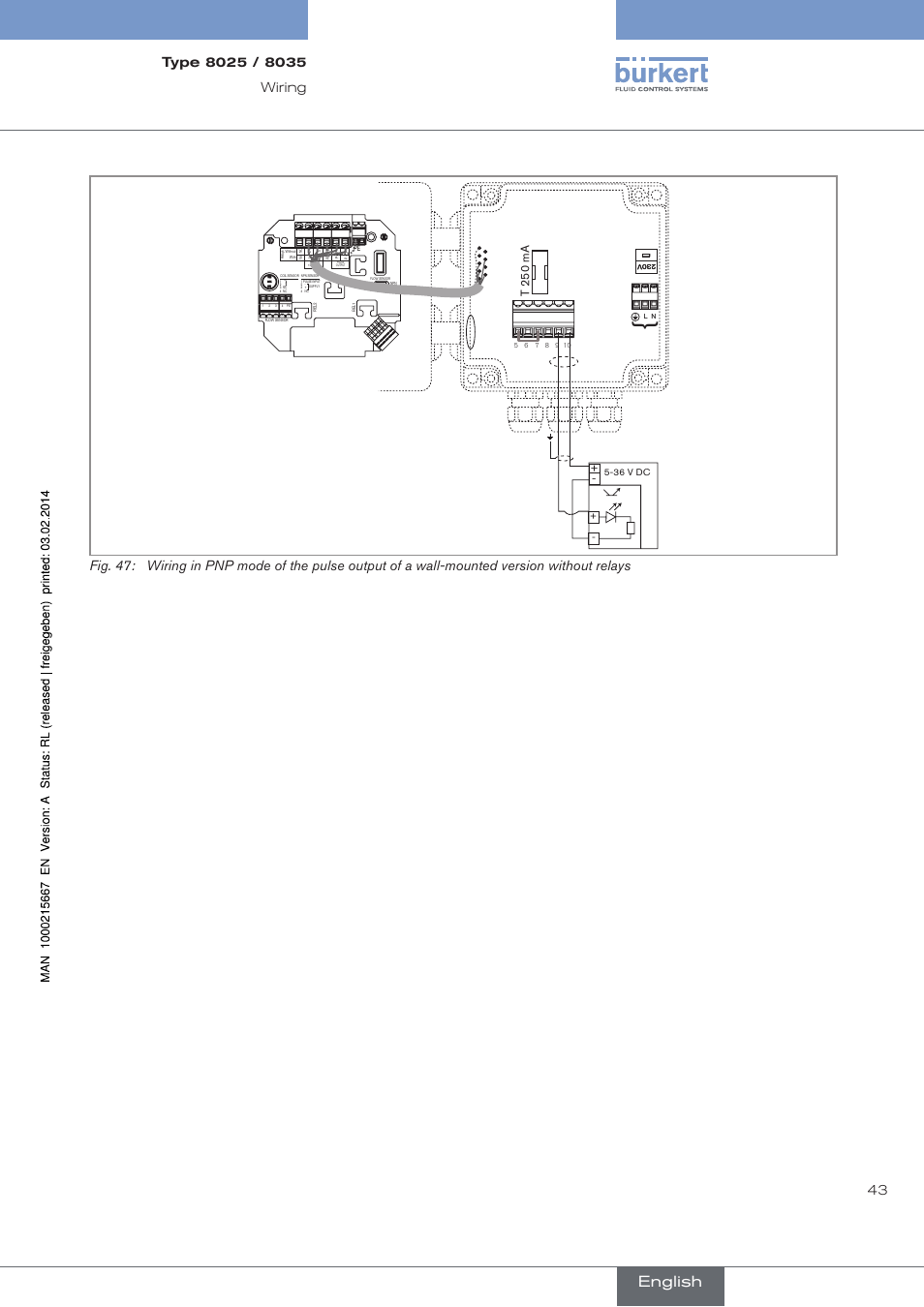 English, T 250 ma | Burkert Type 8025 User Manual | Page 43 / 66