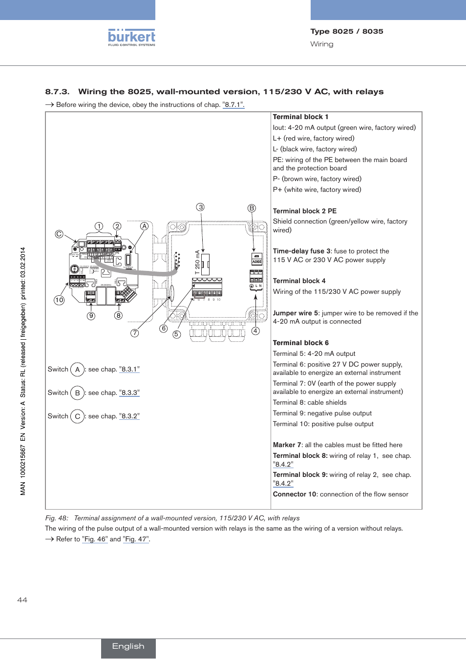 English, Refer to "fig. 46" and "fig. 47 | Burkert Type 8025 User Manual | Page 44 / 66