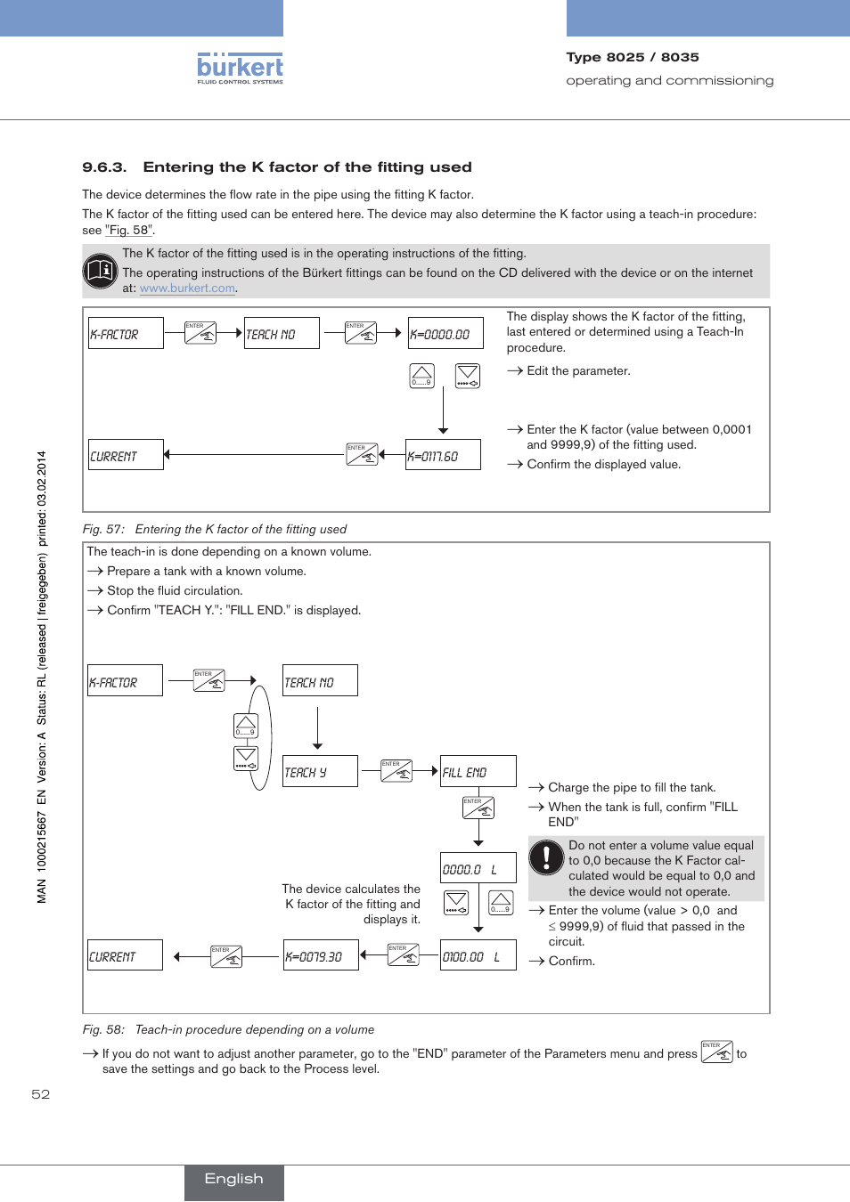 Entering the k factor of the fitting used | Burkert Type 8025 User Manual | Page 52 / 66