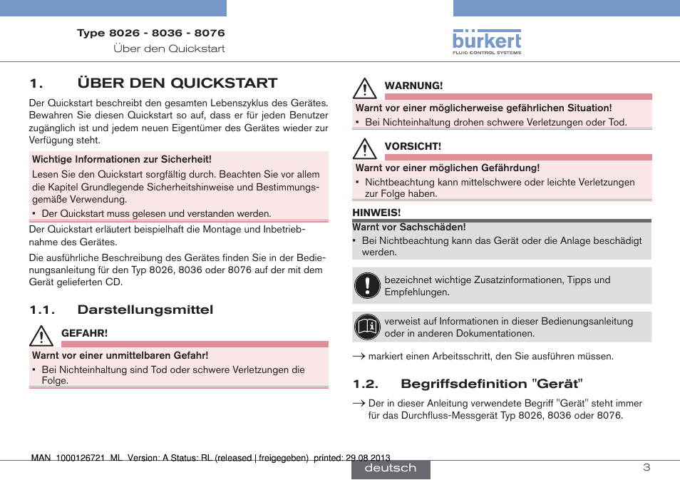 Über den quickstart | Burkert Type 8076 User Manual | Page 45 / 128