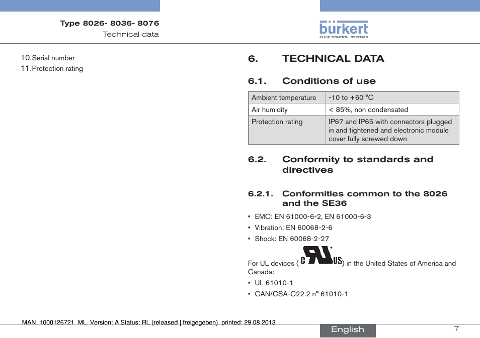 Technical data | Burkert Type 8076 User Manual | Page 7 / 128