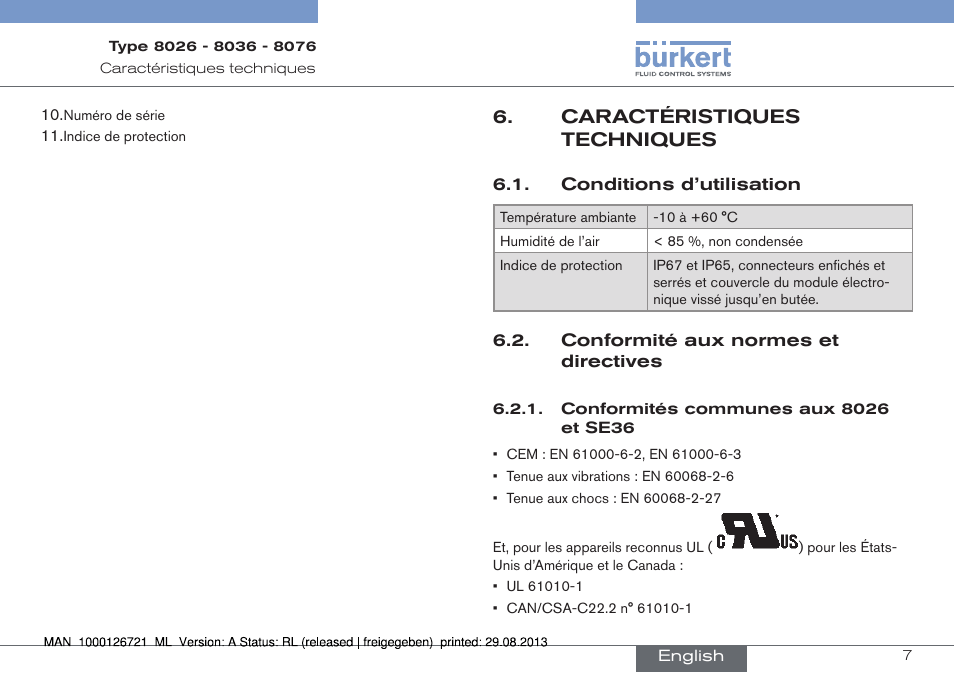 Caractéristiques techniques | Burkert Type 8076 User Manual | Page 91 / 128