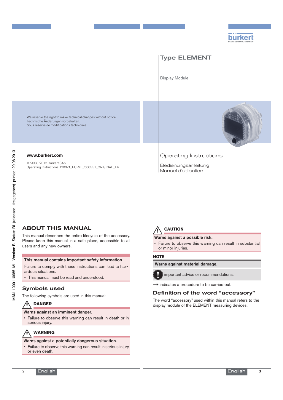 Burkert Type 8222 User Manual | 13 pages