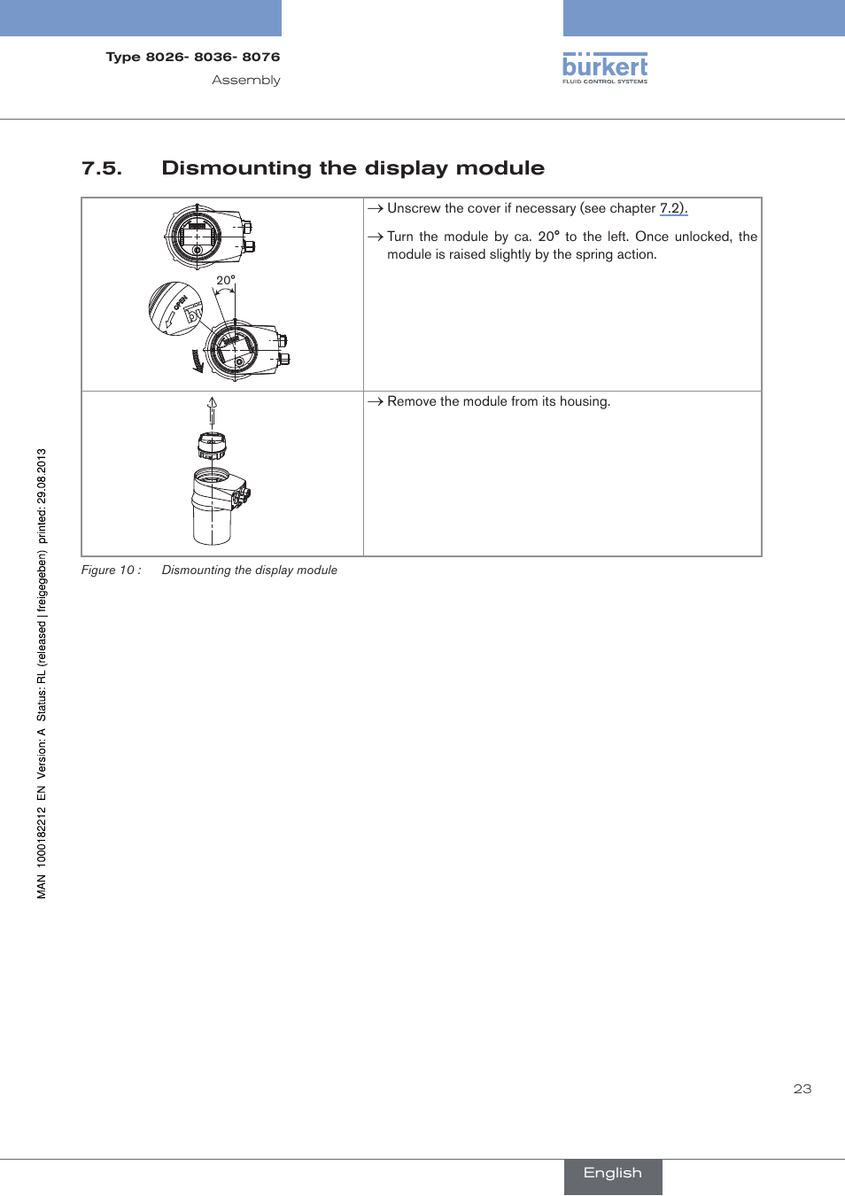 Dismounting the display module | Burkert Type 8076 User Manual | Page 25 / 72