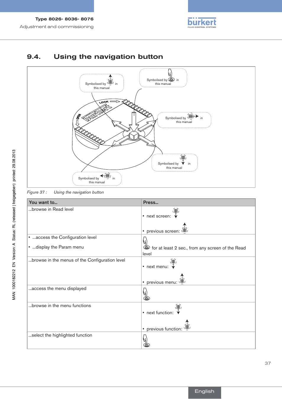 Using the navigation button | Burkert Type 8076 User Manual | Page 39 / 72