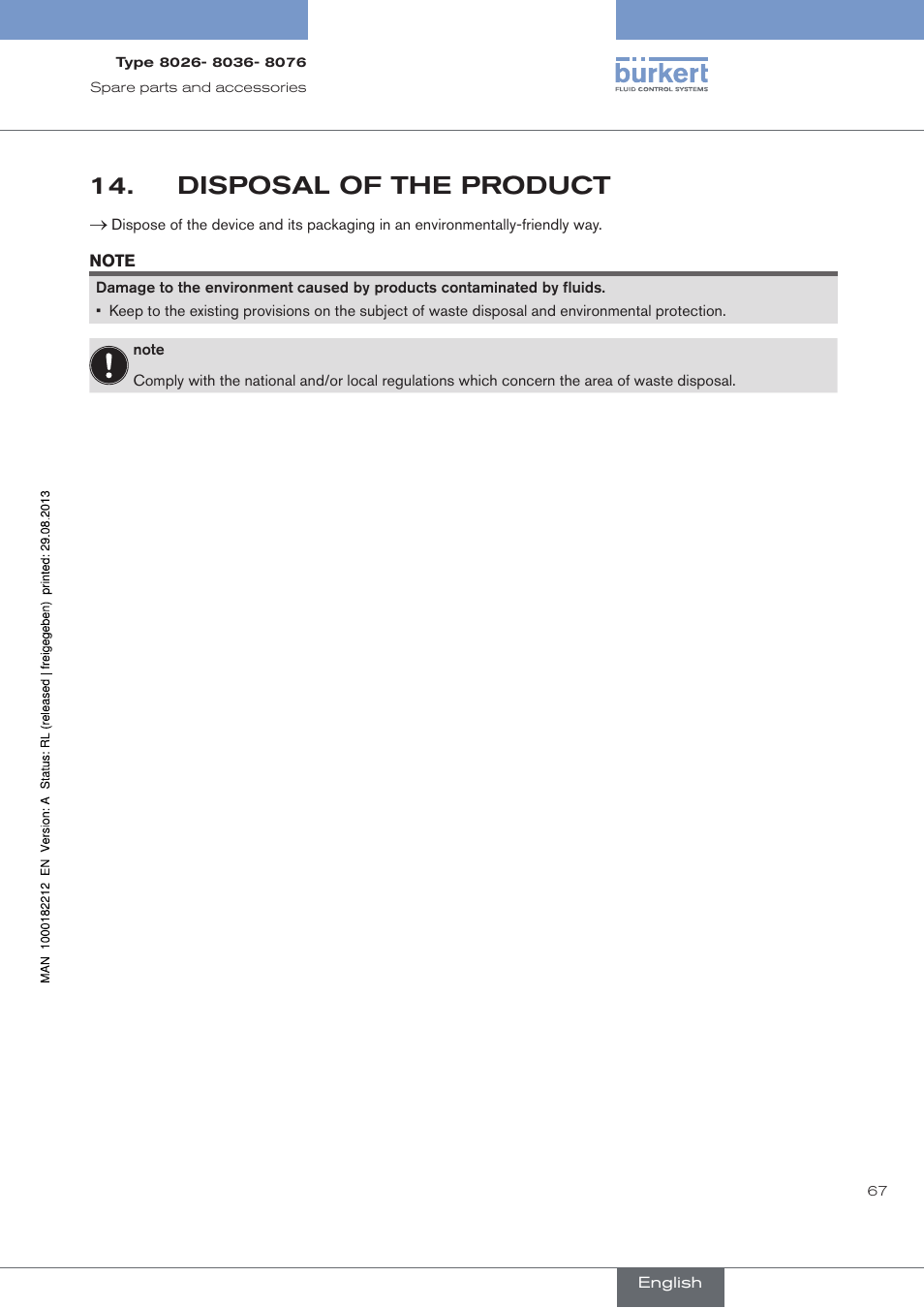 Disposal of the product | Burkert Type 8076 User Manual | Page 69 / 72