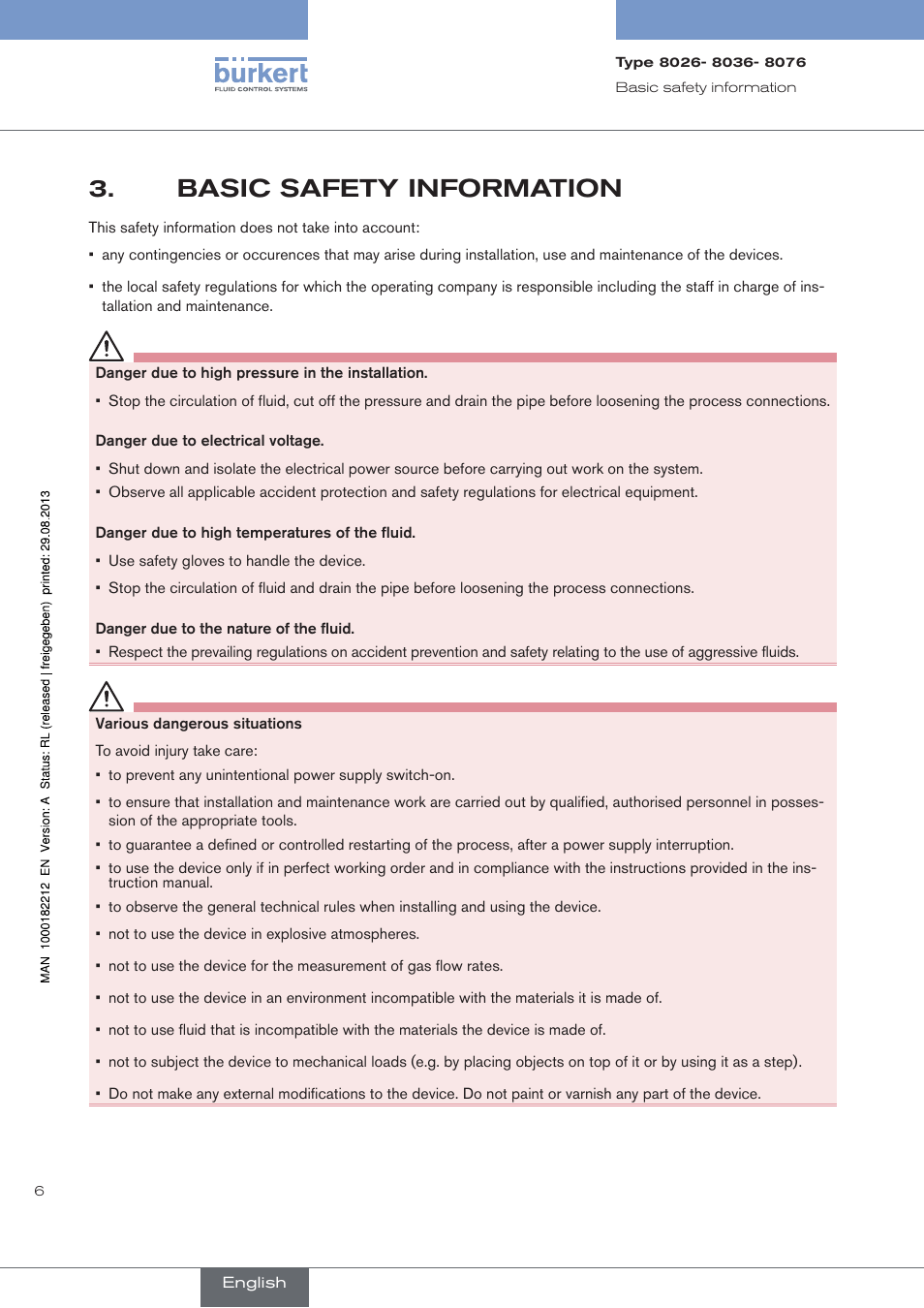 Basic safety information | Burkert Type 8076 User Manual | Page 8 / 72