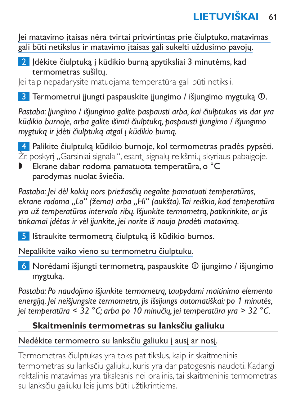 Skaitmeninis termometras su lanksčiu galiuku | Philips SCH540 User Manual | Page 61 / 144