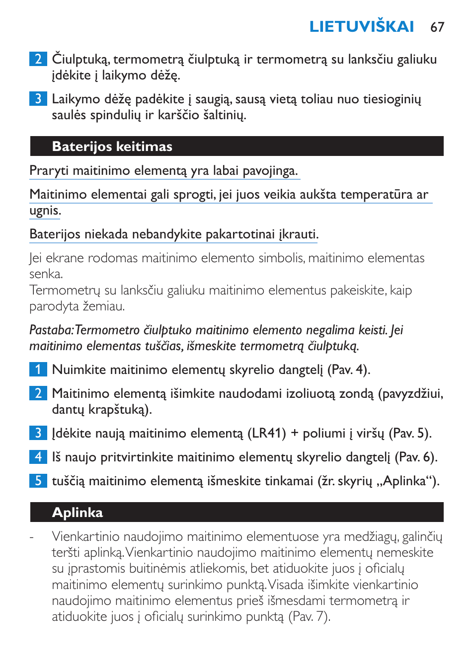 Baterijos keitimas, Aplinka | Philips SCH540 User Manual | Page 67 / 144