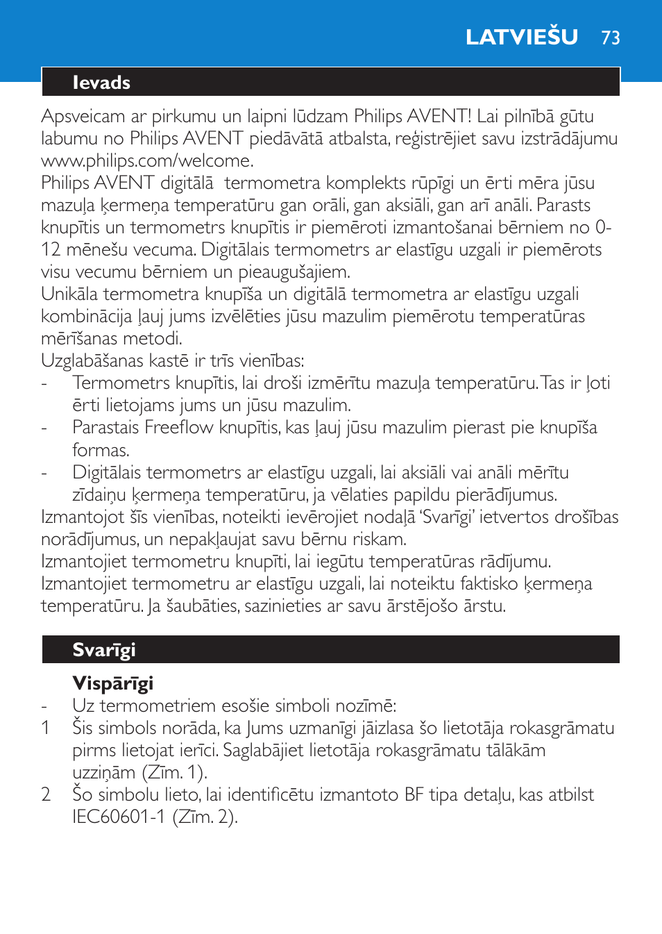 Vispārīgi, Latviešu, Ievads | Svarīgi | Philips SCH540 User Manual | Page 73 / 144