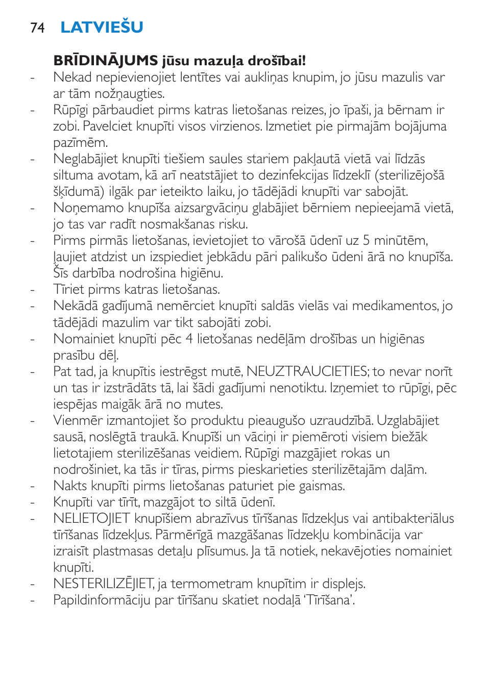 Brīdinājums jūsu mazuļa drošībai | Philips SCH540 User Manual | Page 74 / 144