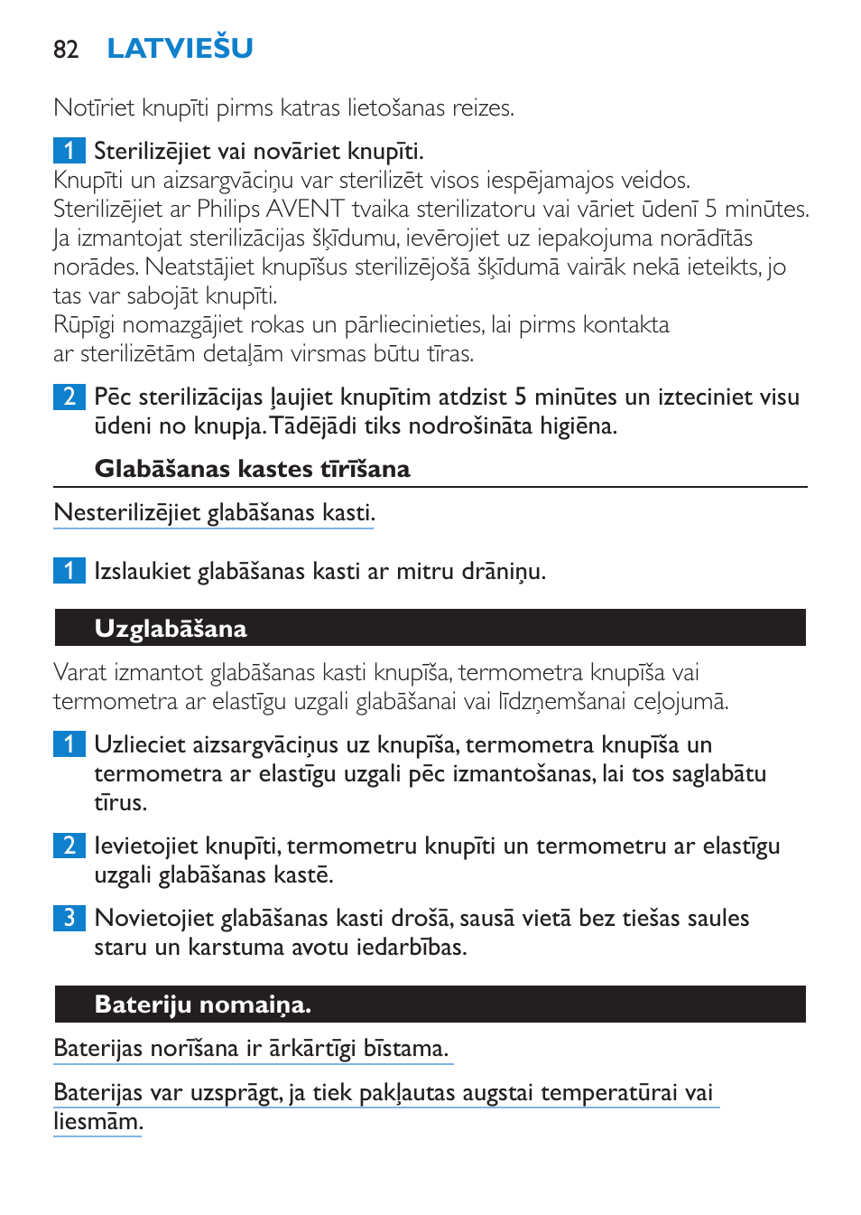 Glabāšanas kastes tīrīšana, Uzglabāšana, Bateriju nomaiņa | Philips SCH540 User Manual | Page 82 / 144