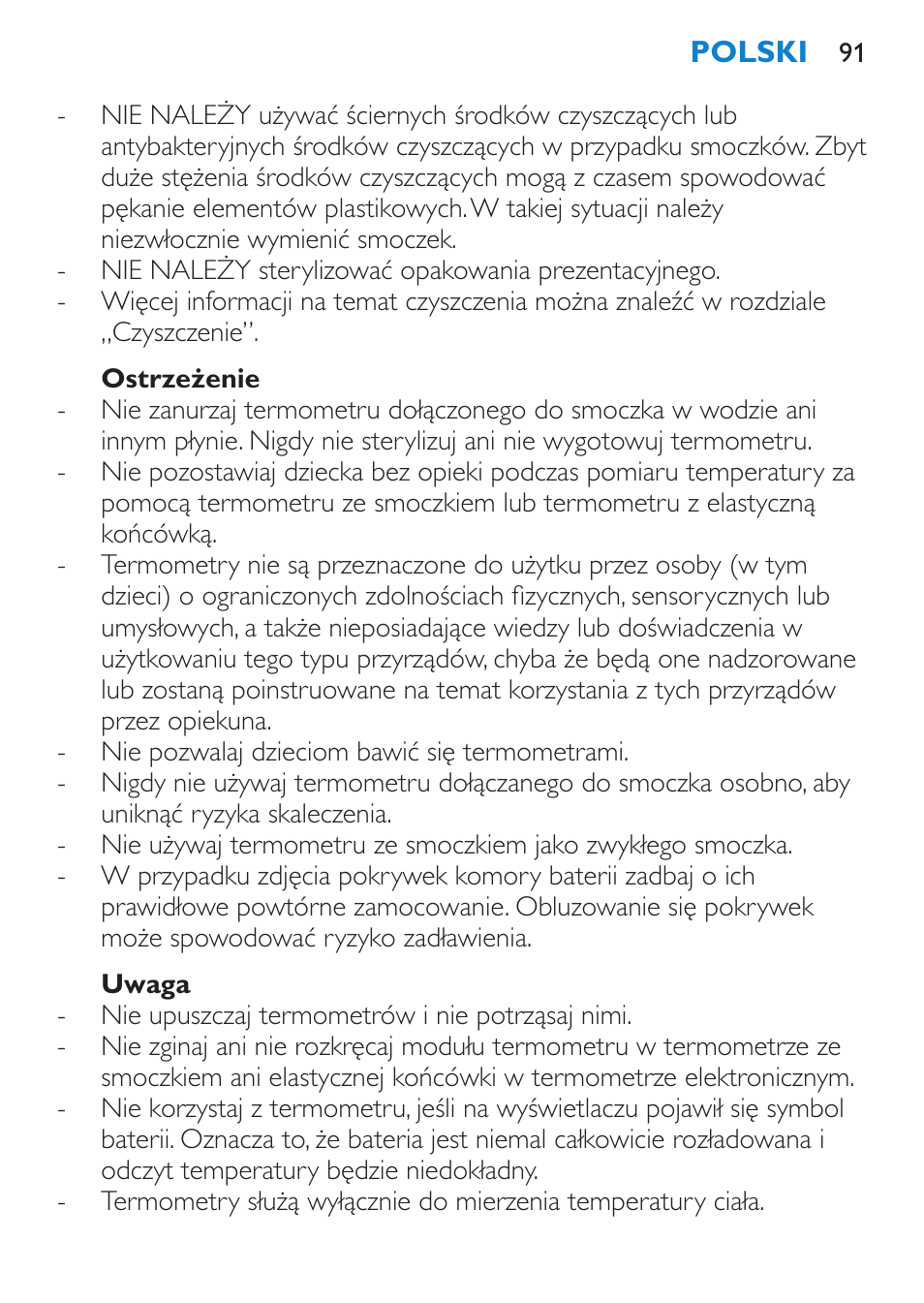 Ostrzeżenie, Uwaga | Philips SCH540 User Manual | Page 91 / 144