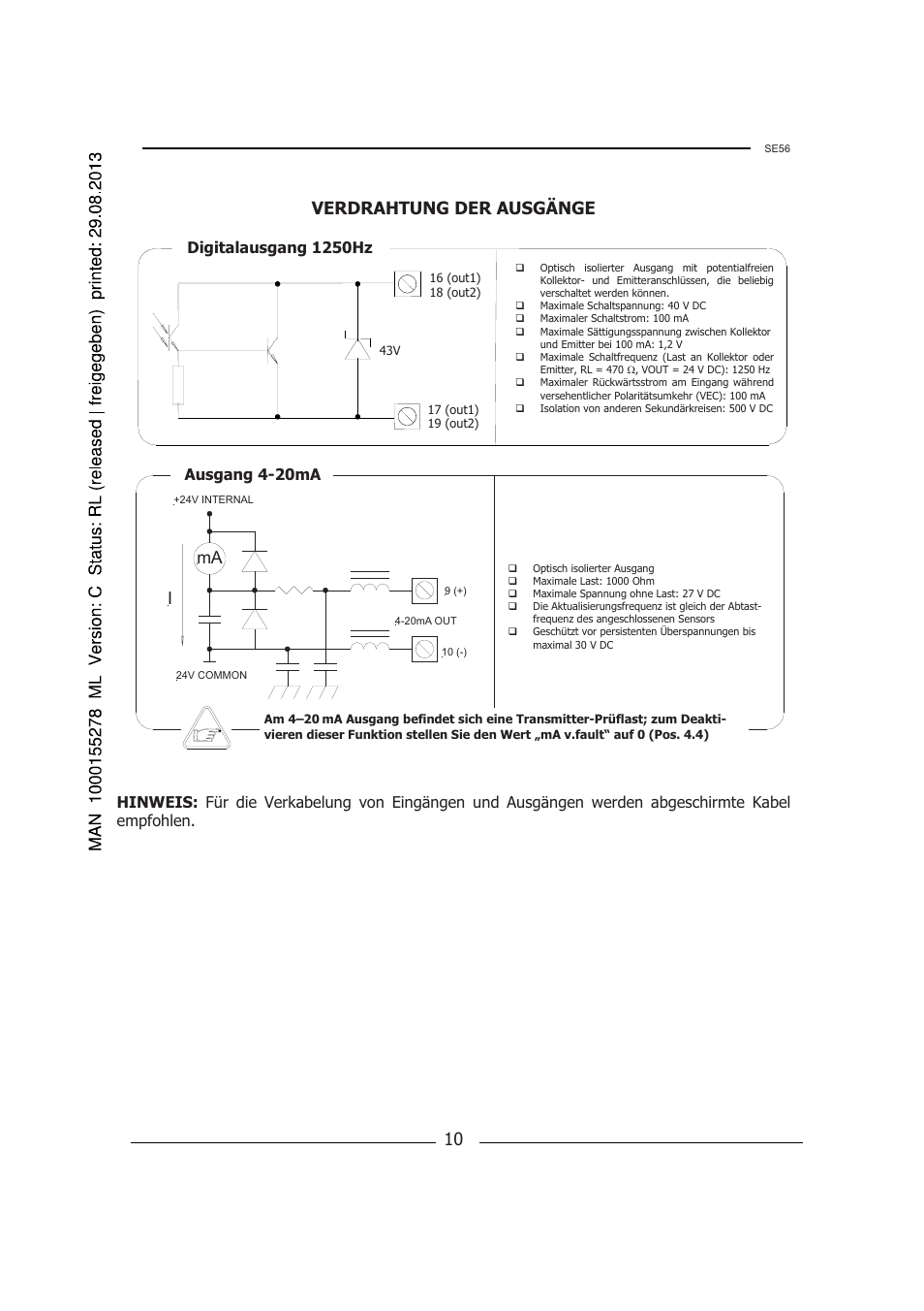 Verdrahtung der ausgänge, Ausgang 4-20ma | Burkert Type 8056 User Manual | Page 42 / 96