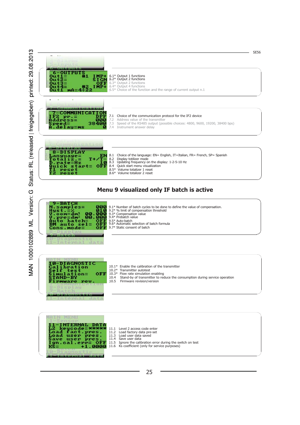 Menu 9 visualized only if batch is active | Burkert Type 8056 User Manual | Page 25 / 108