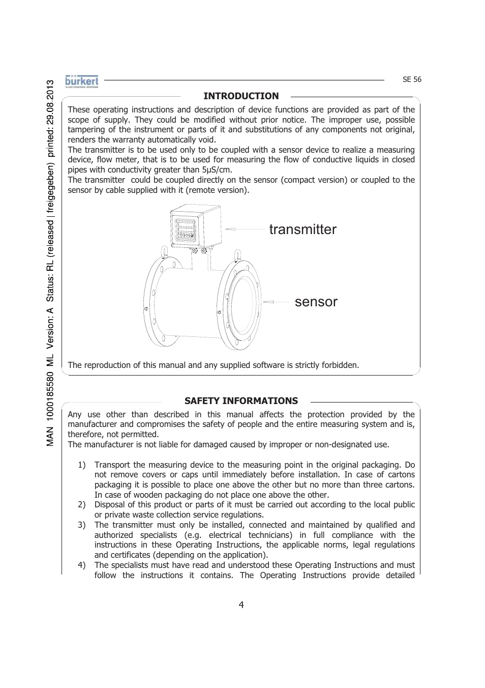 Transmitter sensor | Burkert Type 8056 User Manual | Page 4 / 125