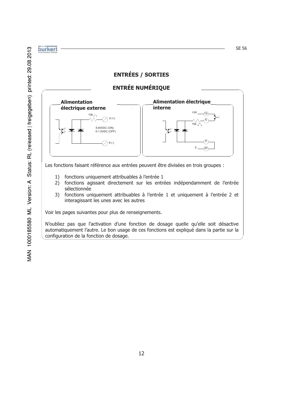 Entrées / sorties entrée numérique | Burkert Type 8056 User Manual | Page 96 / 125