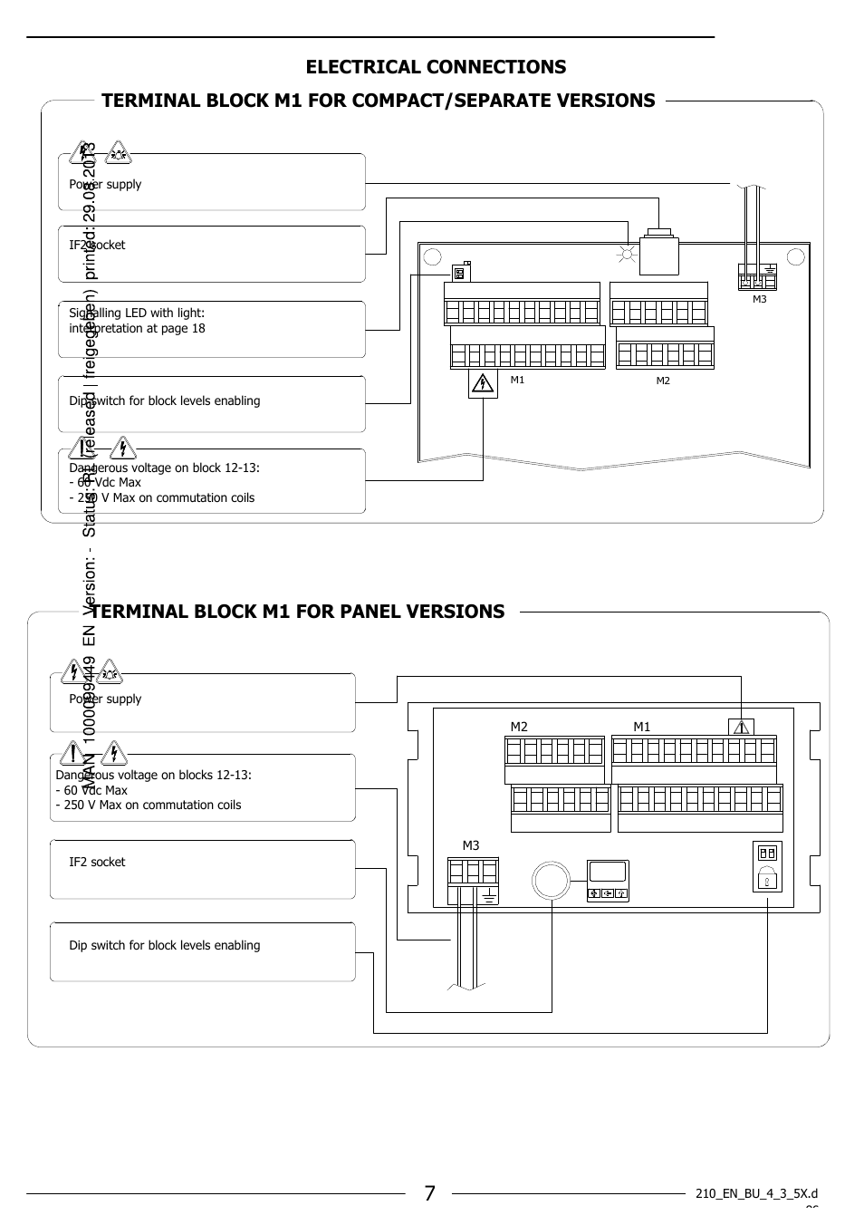 Terminal block m1 for compact/separate versions, Terminal block m1 for panel versions, Electrical connections | Burkert Type 8055 User Manual | Page 7 / 40