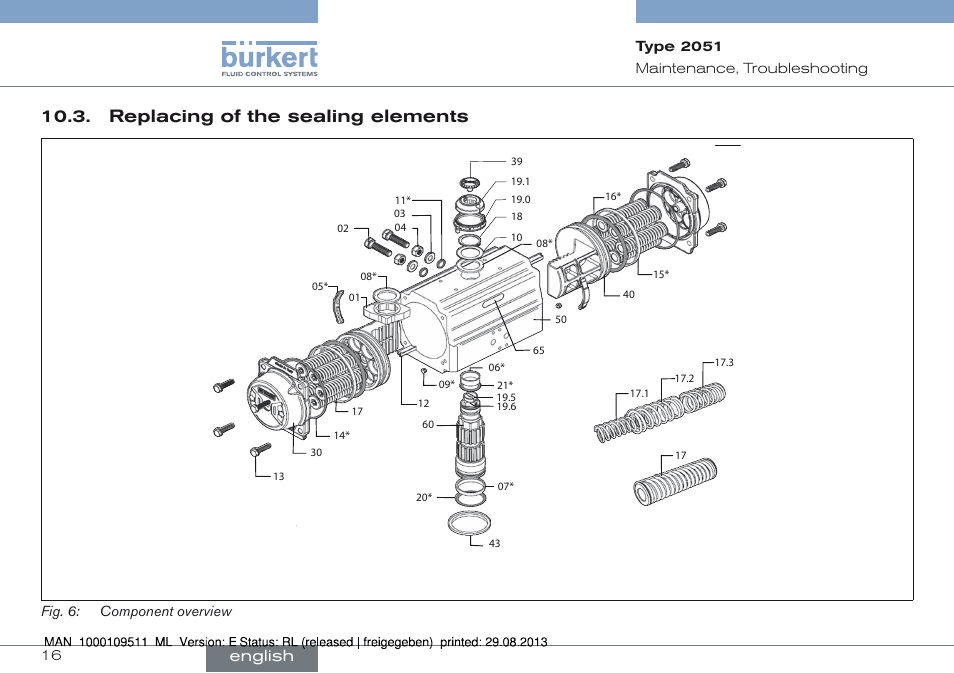 Replacing of the sealing elements, English | Burkert Type 2051 User Manual | Page 16 / 76