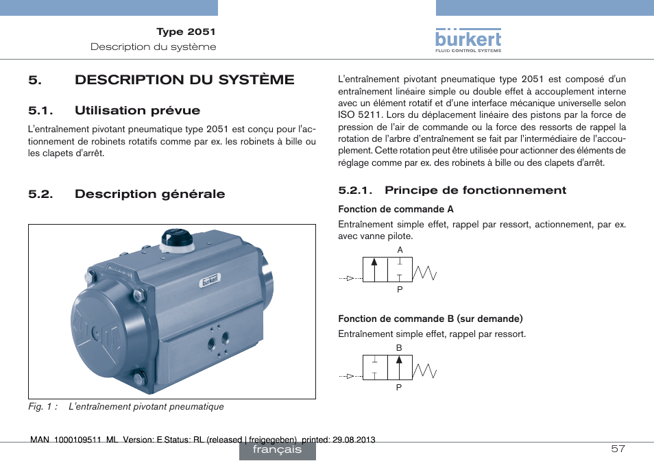 Description du système, Utilisation prévue 5.2. description générale | Burkert Type 2051 User Manual | Page 57 / 76