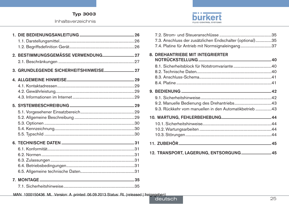 Deutsch | Burkert Type 3003 User Manual | Page 25 / 70