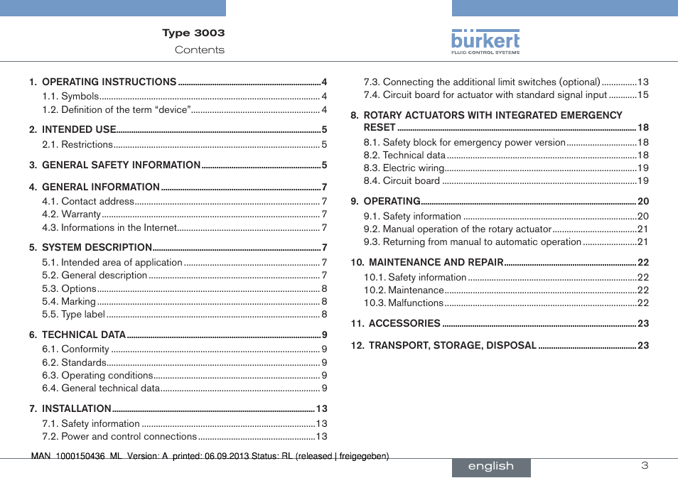 English | Burkert Type 3003 User Manual | Page 3 / 70