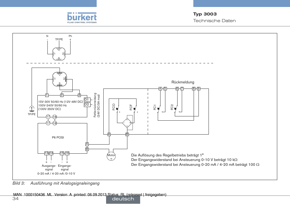 Deutsch, 34 technische﻿daten | Burkert Type 3003 User Manual | Page 34 / 70