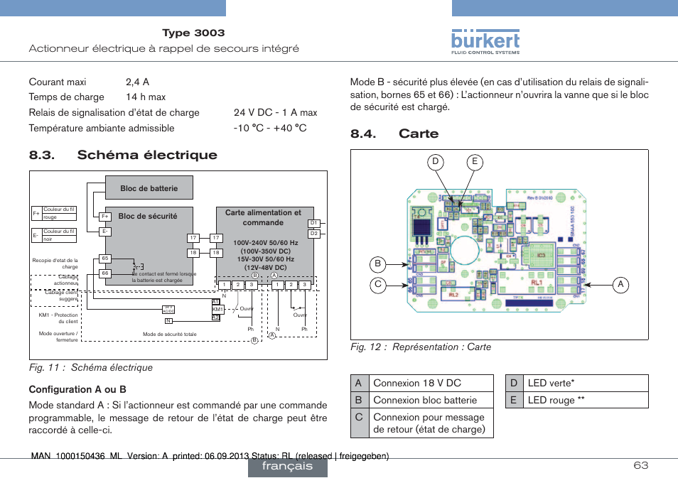 Schéma électrique 8.4. carte, Schéma électrique, Carte | Français | Burkert Type 3003 User Manual | Page 63 / 70